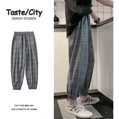 Spring And Summer Plaid Pants Mens Fashion Retro Casual Pants Men Streetwear Loose Hip-hop Straight Pants Mens Trousers S-2XL