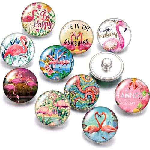 DB0570 New Beauty Flamingo Animals 10pcs mixed Round 18mm glass cabochon&snap buttons DIY jewelry wholesale