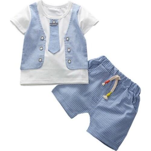 2020 Summer Children Baby Boys Cotton Clothes Kids Bowknot Tie T-Shirt Shorts 2pcs/Set Toddler Fashion Clothing Infant Outfits