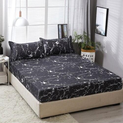 Elegant marble crevice modern fitted sheet pillow case set bedding protector dust proof functional bed linen 25cm deep