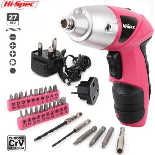 Hi-Spec 27pc 4.8V Electric Screwdriver LED Mini Wireless Cordless Drill DC Destornillador Electrico Rechargeable Screw Driver