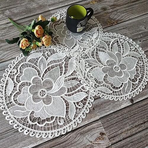 European Hand Crochet Lace Round Placemat Tea Table Mat Vase Coffee Cup Pad Cushion Christmas Wedding Decoration Fruit Coaster
