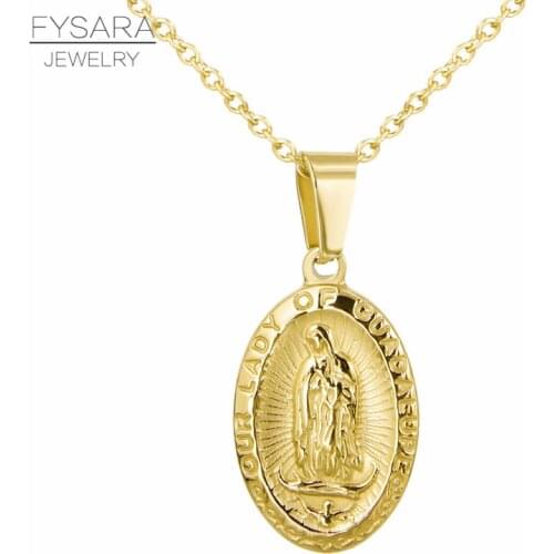 FYSARA Religious Jewelry Lady of Guadalupe Necklace for Women Men Christian Goddess Virgin Mary Short Necklaces Stainless Steel