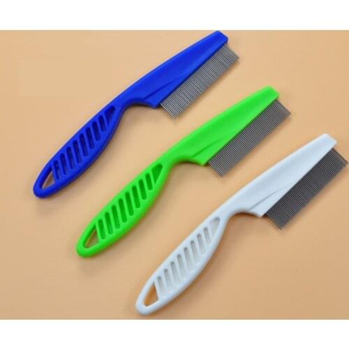 Pet Flea Removal Comb Stainless Steel Needle Dense Tooth Comb Multicolor Plastic Handle Dog Combs Lice For Cats And Dogs Goods