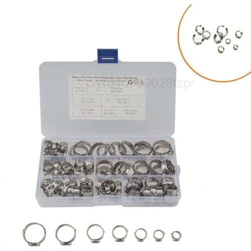 Hot Pin - 80 Boxed Hose Connection Hoops of 7 Specifications, Stainless Steel Single Lug Endless Clamp