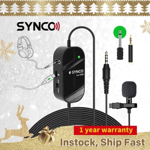 SYNCO Lav-S6M Lavalier, Clip-on Lapel Microphone with 3.5mm Audio Monitoring, 6M Cable Omnidirectional Condenser Mic Support USB