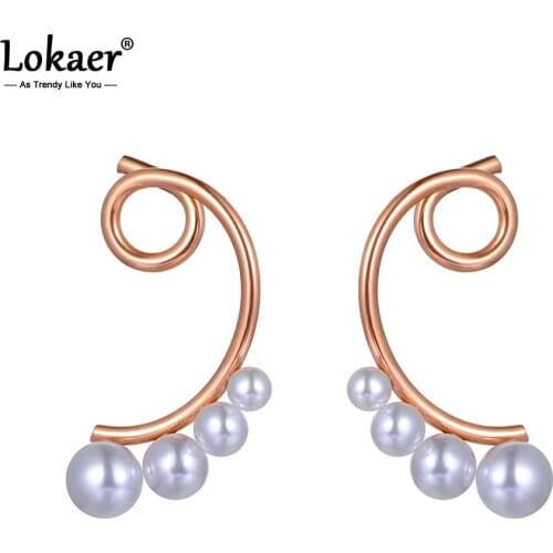 Lokaer Trendy Stainless Steel Geometric Irregular White Pearl Earrings Bohemia Simulated Pearl Earrings For Women Girls E20065