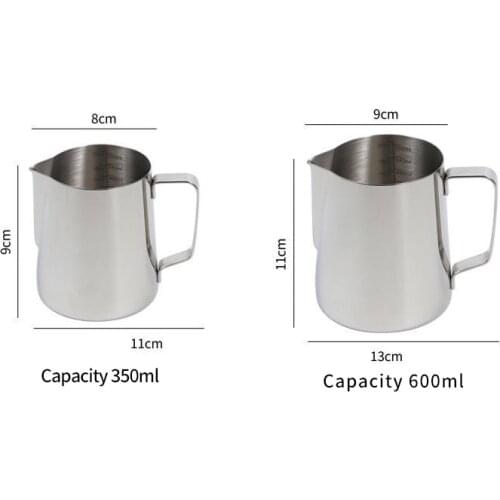 Metal 304 Stainless Steel Garland Pot Mocha Latte Coffee Cappuccino Milk with Graduated Measuring Cup Cylindrical Long Spout Tip