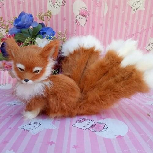 Real life squating fox model plastic&furs simulation nine-tails yellow fox doll gift about 35x15cm xf2876