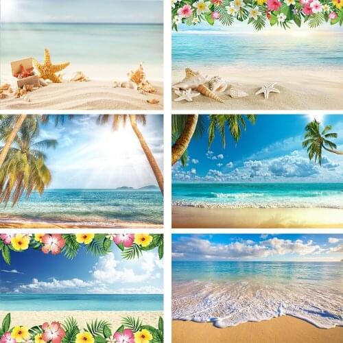 Mocsicka Summer Photography Backdrop Sea Beach Sand Kid Birthday Photo Background Tropical Starfish Shell Palm Tree Photo Studio