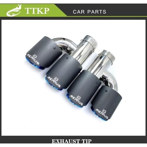 Car Modification Universal Dual Matt Carbon Fiber Stainless Steel Exhaust pipe With Remus Logo For BMW Hyundai Toyota etc