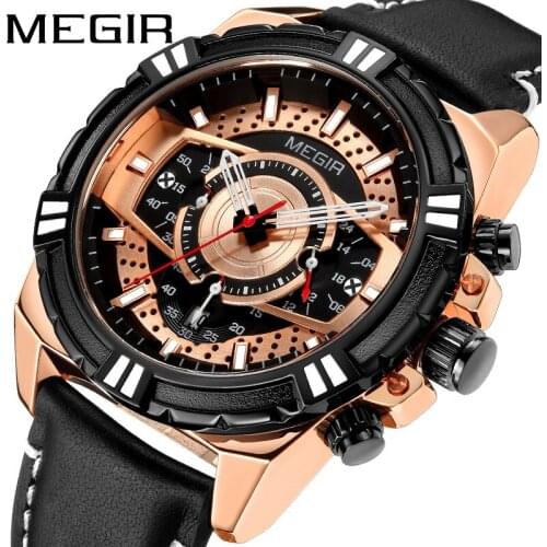 Top Brand Luxury Megir 2118 New Creative Casual Men Quartz Watches High Quality Leather Strap Luminous Male Sports Wristwatch