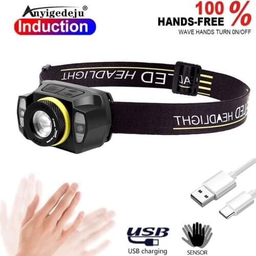 Zoomable Headlamp USB Rechargeable XPG COB Head Torch LED Headlight Body Motion Sensor Head lamp Riding Red Flash Light Fishing