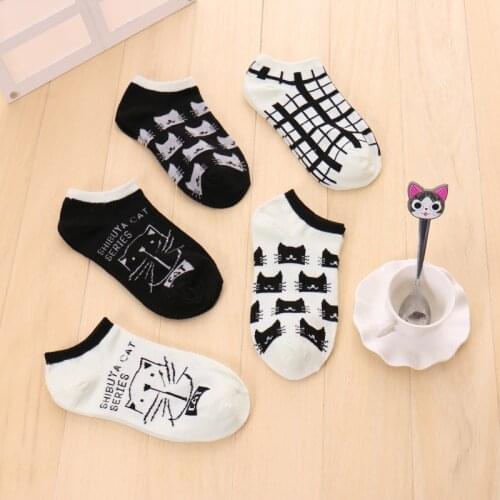 New 5 Pairs/lot Spring Women Cotton Socks Set Cute Cartoon Animal Fruit Casual Girls Short Sock Slippers Harajuku Size 34-40