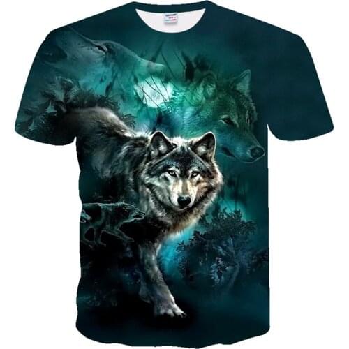 New Summer Men Coyote Graphic Round Neck Short Sleeve T Shirt 3D-Printed Fun Animal Mens Clothing Casual T Shirt