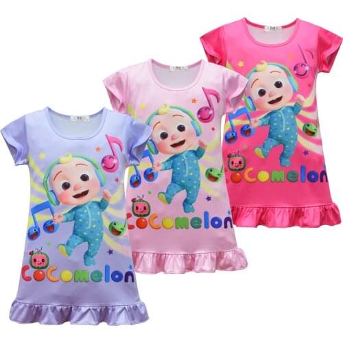 New Arrived Girl Cocomelon Dress Cartoon Printing Pajamas Dress Girl Summer Sleepwear Nightdress