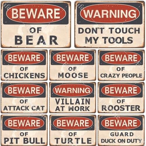 Beware of Dog Vintage Metal Poster Warning Danger Retro Metal Tin Sign Plate Wall Plaque Posters Painting