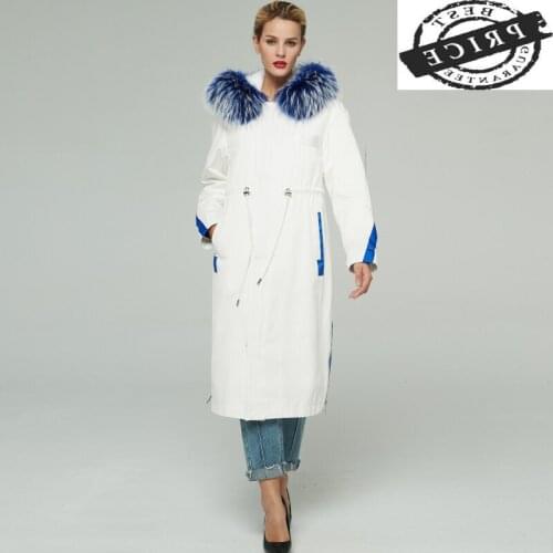Parka Real Fur Coat Female Natural Rabbit Fur Liner Long Coat 2021 Winter Jacket Women Raccoon Fur Collar Warm Parka 120a