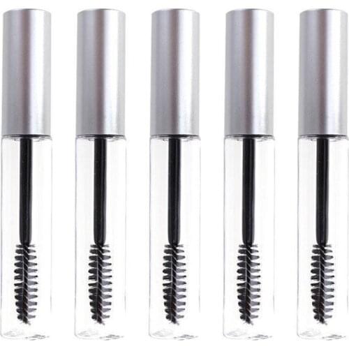 5pcs /lot 4ml Silver Cap Plastic DIY Empty Mascara Tubes with Eyelash Wand Brush Eyelash Cream Container Bottle Vials