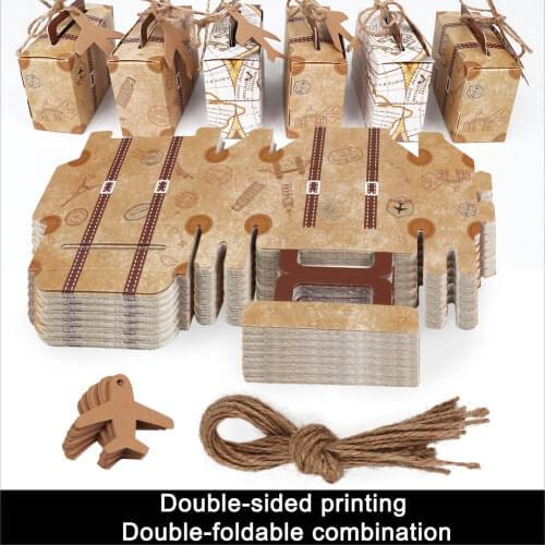 OurWarm Kraft Paper Candy Box Double Sided Mini Suitcase Gift Bags Guests Wedding Baby Shower Birthday Decoration