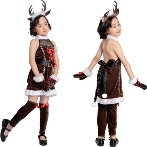Christmas Reindeer Play Costume Children Girls Elk Clothes Stage Performance Santa Claus Reindeer Costume