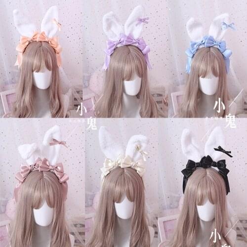 Handmade Japanese soft sister tiara Headband big bow cute plush sweet rabbit ears KC headband lolita head