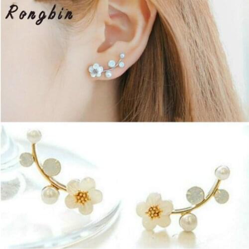 Crystal Earrings Branch Pearl Flower Earrings Female Boucle d'oreille Femme Earrings Gold Bijoux Jewelry Brincos Pendientes Muje