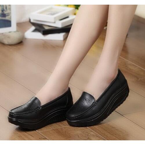 Women Platform Loafers Ladies Shoes summer Genuine Leather Breathable sandals Shoes Woman Autumn Slip On Casual Women Shoes