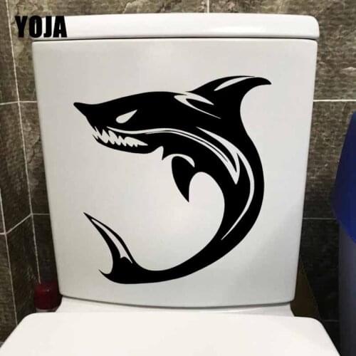 YOJA 23.3X24.1CM Wall Sticker Toilet Decal Shark Tribal Fish Ocean Predator Home Decor Art T5-0442