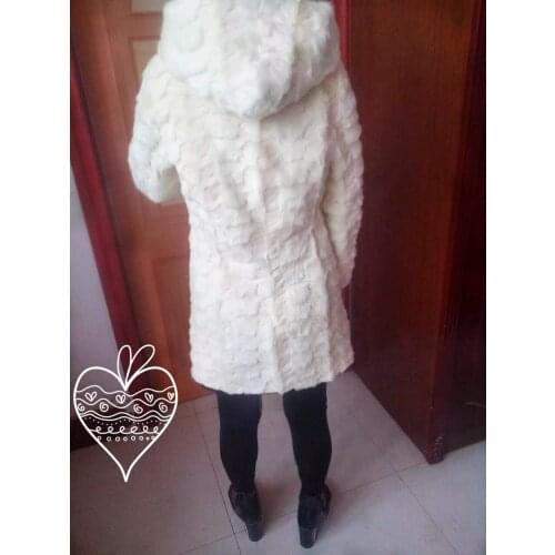 Womens Natural Real Mink Pieces Fur Coat Hooded Oversize