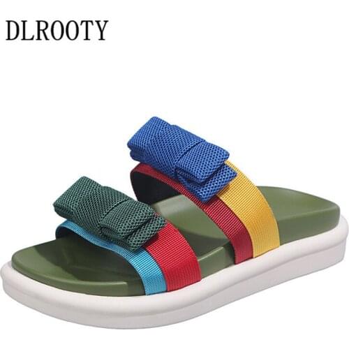 Woman Sandals Shoes Slippers Flats Platform Flip Flops Summer Peep Toe Slides Slip On Fashion Butterfly-knot Casual Comfortable