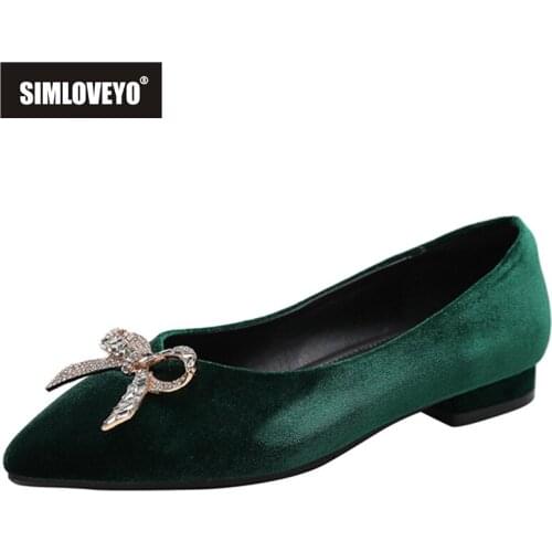 SIMLOVEYO New 2021 Women Flat Shoes Pointed Toe Flock Slip-On Crystal Bling Cute Sweet Elegent Big Size 32-44 Casual B2446