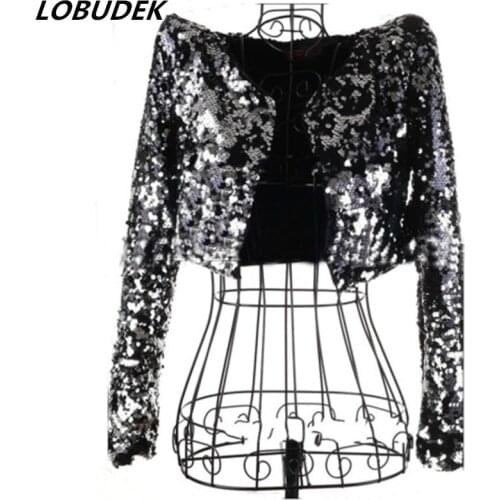 Female sexy costumes sequins golden silver jacket outfit stage show singer dancer performance party fashion nightclub bar prom