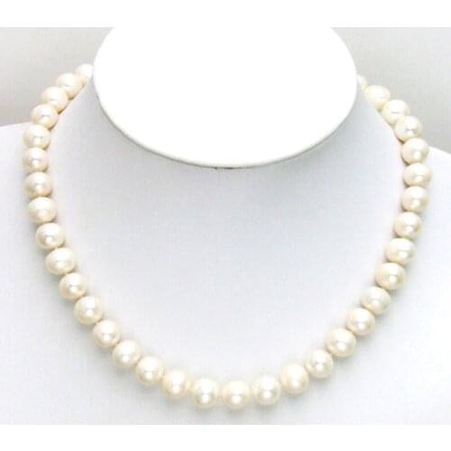 Qingmos Natural White Pearl Necklace for Women with 9-10mm Round Freshwater White Pearl Necklace 17" Chokers Jewelry Colar 5433