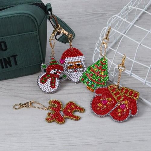 1/5/7Pcs DIY Full Drill Special Diamond Painting Keychain Cartoon Christmas Patten Keyrings Cross Stitch Women Bag Key Ring Gift