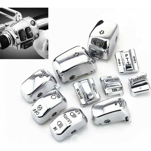 10pcs Chrome Black Hand Control Switch Cover Housing Button Cap For Harley Dyna Street Electra Glide Fatboy