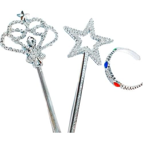 Set of Costume Fairy Princess Queen SILVER Magic Wand Scepter CROWN Tiara Bridal birthday party Favors Favour Dressing Pretend