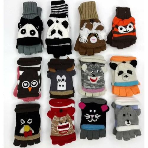 5pcs/lot Cute Animal Fingerless Knit Gloves with Cover Flip Over Christmas Gift For School Girls Boys,Free Shipping
