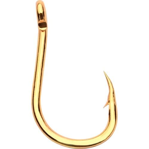 5Pcs/lot Gold Single Fishing Hooks 1/0# 3/0# 5/0# High Carbon Steel Jig Hook Offset Assist Hooks For Bass Pike Fishing Tackle