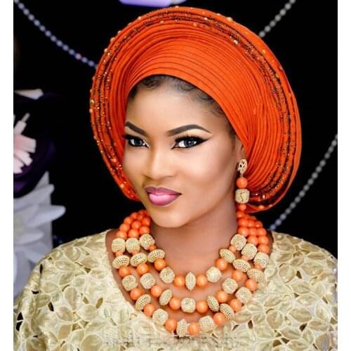 African Coral Beads Bridal Jewelry Set Dubai Gold Women Costume Party Jewelry Set Nigerian Wedding Jewelry Free Shipping WE101