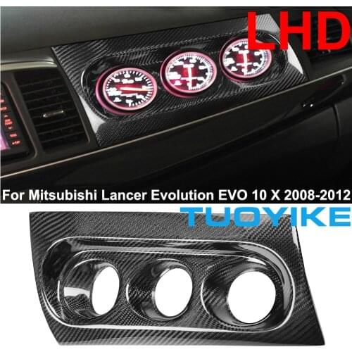 LHD RHD Car Carbon Fiber Console Dashboard Triple Gauge Pod Holder Trim Decal Cover For Mitsubishi Lancer M7 EVO 10 X 2008-2012