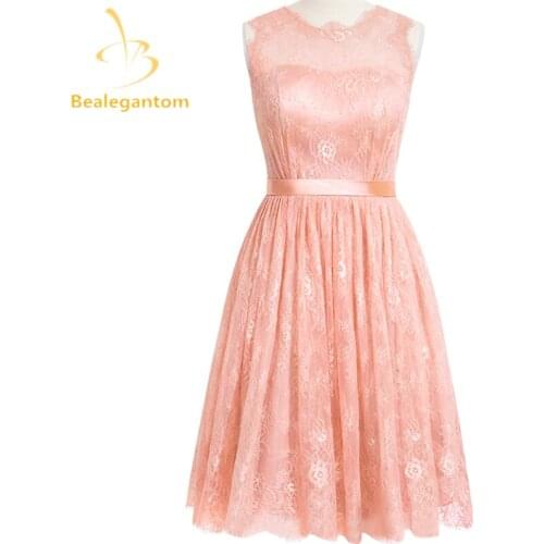 Bealegantom Lovely Scoop Lace A-Line Chiffon Homecoming Dresses 2021 Sexy Beaded Prom Party Dresses Graduation Dress QA1024