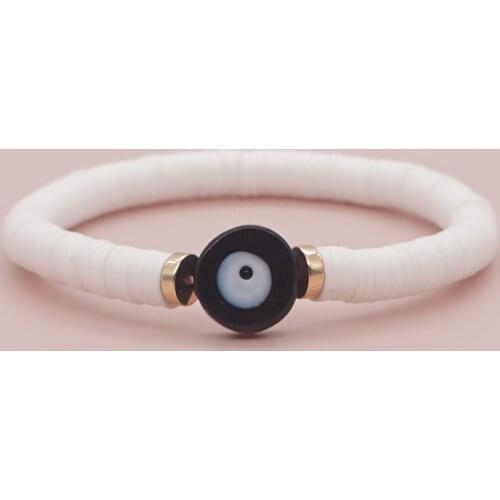 Go2Boho Turkish Evil Eye Bracelet White Heishi Bracelets For Women Party Jewelry Simple 6mm Polymer Clay Disc Beads Pulseras