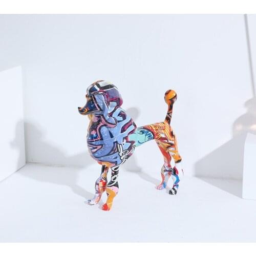 Home Living Room Decoration Colored Resin Poodle Ornaments Figurines for Interior Entrance Desk Decoration Nordic Home Decore
