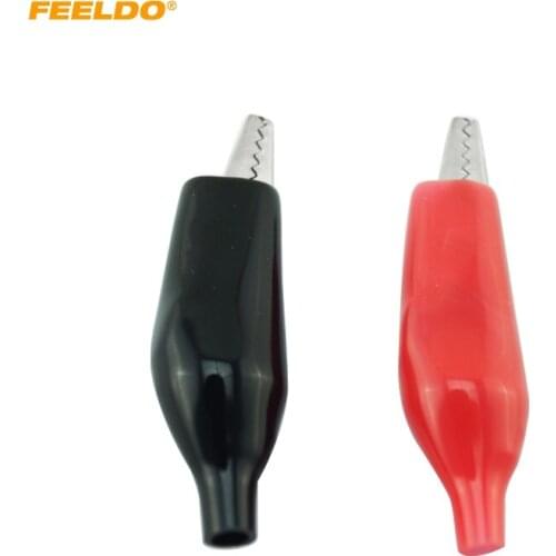 FEELDO 20Pcs Larger 58mm Metal Crocodile Clip Black and Red Sheath Clip Power Clamp Test Leads Clip #FD-4998