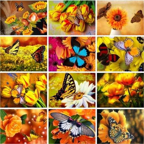 HUACAN 5D DIY Diamond Painting Butterfly Flower Full Drill Handicraft Diamond Embroidery Animal Mosaic Art Rhinestone Home Decor