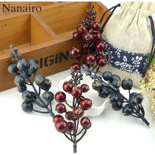 20pcs/lot Artificial Mini Cherry Berries Fake Pearl Flower DIY Wedding Home Bouquet Christmas Tree Decoration Plastic Fruit