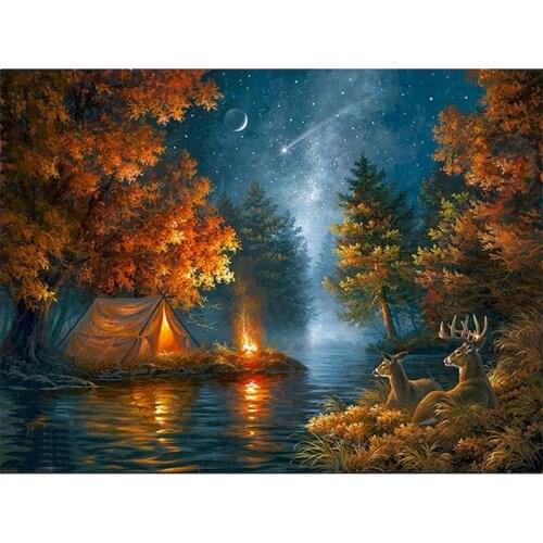 GATYZTORY Night Riverside Scenery Painting By Numbers For Adults Diy Oil Paints On Canvas Diy Gift Home Decor Art