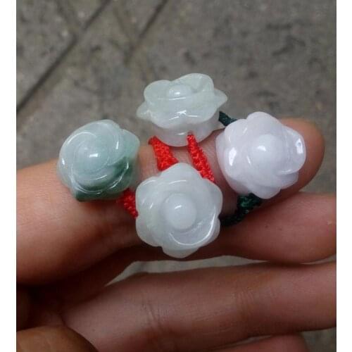 Natural Emerald Rose Jade Ring Jadeite Amulet Fashion Chinese Jewelry Hand Carved Crafts Luck Gifts Women Men