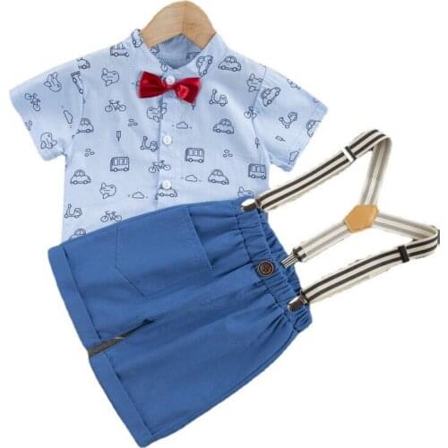 Summer Baby Fashion Clothes Children Boys Girls Casual Shirt Bib Shorts 2Pcs/sets Kid Infant Clothing Toddler Cartoon Sportswear